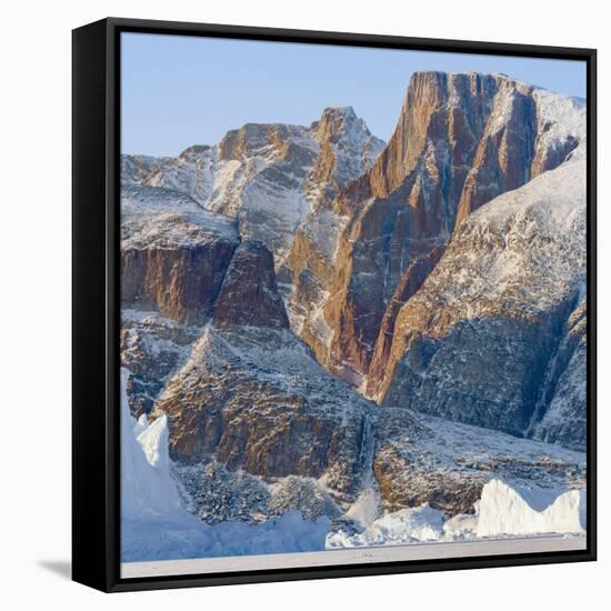 Icebergs in front of Appat Island, frozen into the sea ice of the Uummannaq fjord. Greenland-Martin Zwick-Framed Stretched Canvas