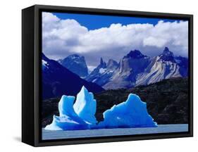 Icebergs in Lake Grey and Mountains of the Macizo Paine Massif, Patagonia, Chile-Richard I'Anson-Framed Stretched Canvas