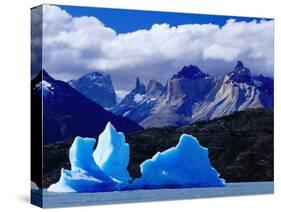 Icebergs in Lake Grey and Mountains of the Macizo Paine Massif, Patagonia, Chile-Richard I'Anson-Stretched Canvas