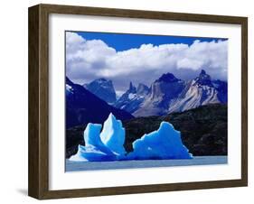 Icebergs in Lake Grey and Mountains of the Macizo Paine Massif, Patagonia, Chile-Richard I'Anson-Framed Premium Photographic Print