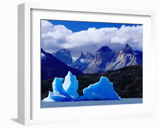 Icebergs in Lake Grey and Mountains of the Macizo Paine Massif, Patagonia, Chile-Richard I'Anson-Framed Premium Photographic Print