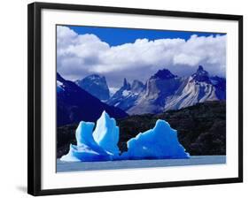 Icebergs in Lake Grey and Mountains of the Macizo Paine Massif, Patagonia, Chile-Richard I'Anson-Framed Photographic Print