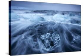 Icebergs in Surf by Jokulsarlon, Iceland-null-Stretched Canvas