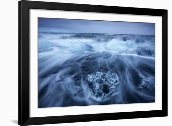 Icebergs in Surf by Jokulsarlon, Iceland-null-Framed Photographic Print