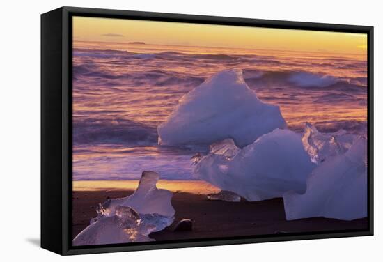 Icebergs in the Waves Next to Glacial River Lagoon Jškuls‡rlon (Lake), East Iceland, Iceland-Rainer Mirau-Framed Stretched Canvas