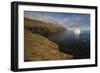 Icebergs Off the Coast with Low Clouds over Cliffs, Qeqertarsuaq, Disko Bay, Greenland, August-Jensen-Framed Photographic Print