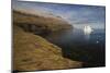 Icebergs Off the Coast with Low Clouds over Cliffs, Qeqertarsuaq, Disko Bay, Greenland, August-Jensen-Mounted Photographic Print