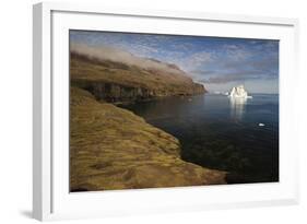 Icebergs Off the Coast with Low Clouds over Cliffs, Qeqertarsuaq, Disko Bay, Greenland, August-Jensen-Framed Photographic Print