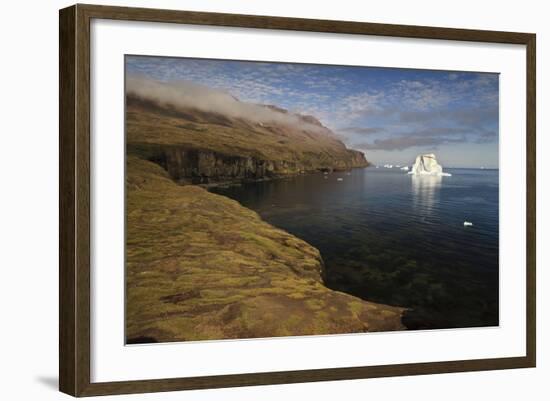 Icebergs Off the Coast with Low Clouds over Cliffs, Qeqertarsuaq, Disko Bay, Greenland, August-Jensen-Framed Photographic Print