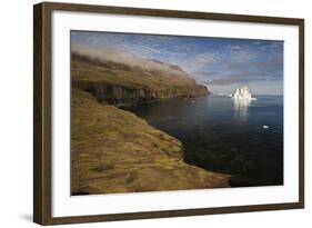 Icebergs Off the Coast with Low Clouds over Cliffs, Qeqertarsuaq, Disko Bay, Greenland, August-Jensen-Framed Photographic Print