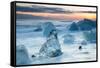 Icebergs on the Black Beach in Southern Iceland-Alex Saberi-Framed Stretched Canvas