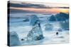 Icebergs on the Black Beach in Southern Iceland-Alex Saberi-Stretched Canvas