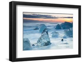 Icebergs on the Black Beach in Southern Iceland-Alex Saberi-Framed Photographic Print