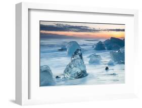 Icebergs on the Black Beach in Southern Iceland-Alex Saberi-Framed Photographic Print