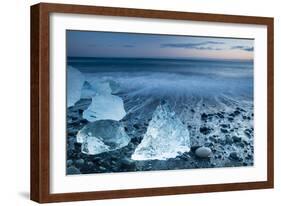 Icebergs on the Black Beach in Southern Iceland-Alex Saberi-Framed Photographic Print