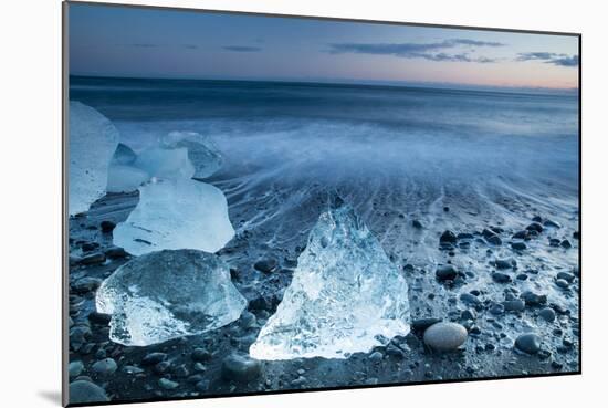 Icebergs on the Black Beach in Southern Iceland-Alex Saberi-Mounted Photographic Print