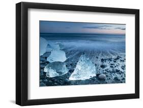 Icebergs on the Black Beach in Southern Iceland-Alex Saberi-Framed Premium Photographic Print