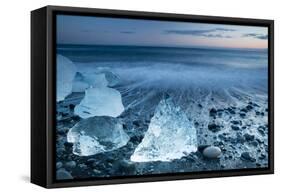 Icebergs on the Black Beach in Southern Iceland-Alex Saberi-Framed Stretched Canvas