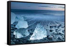 Icebergs on the Black Beach in Southern Iceland-Alex Saberi-Framed Stretched Canvas
