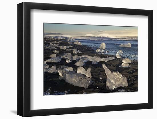 Icebergs on Volcanic Sand Beach at Jokulsarlon, Iceland, Polar Regions-Peter Barritt-Framed Photographic Print