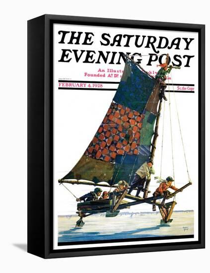 "Iceboat," Saturday Evening Post Cover, February 4, 1928-Eugene Iverd-Framed Stretched Canvas