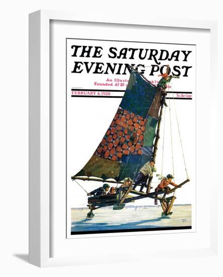 "Iceboat," Saturday Evening Post Cover, February 4, 1928-Eugene Iverd-Framed Giclee Print