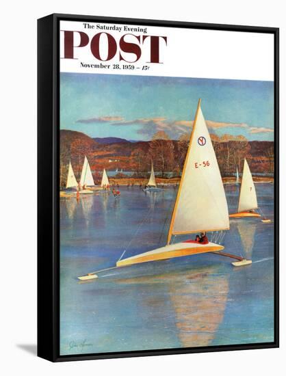 "Iceboating in Connecticut" Saturday Evening Post Cover, November 28, 1959-John Clymer-Framed Stretched Canvas