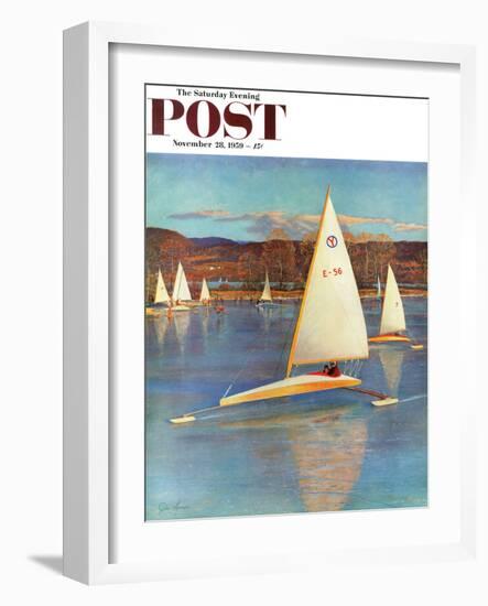 "Iceboating in Connecticut" Saturday Evening Post Cover, November 28, 1959-John Clymer-Framed Premium Giclee Print