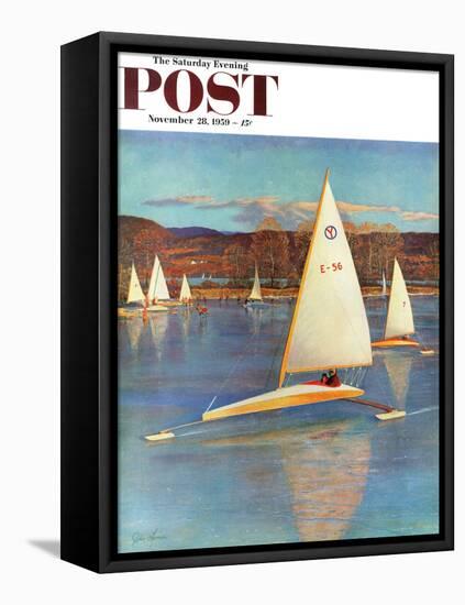 "Iceboating in Connecticut" Saturday Evening Post Cover, November 28, 1959-John Clymer-Framed Stretched Canvas