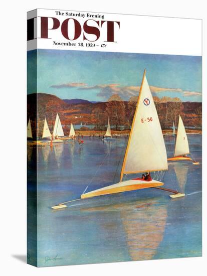 "Iceboating in Connecticut" Saturday Evening Post Cover, November 28, 1959-John Clymer-Stretched Canvas