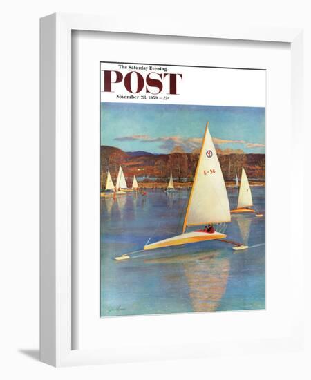 "Iceboating in Connecticut" Saturday Evening Post Cover, November 28, 1959-John Clymer-Framed Giclee Print