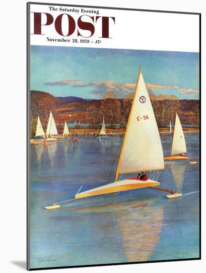 "Iceboating in Connecticut" Saturday Evening Post Cover, November 28, 1959-John Clymer-Mounted Giclee Print