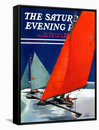 "Iceboats Racing," Saturday Evening Post Cover, February 18, 1939-Ski Weld-Framed Stretched Canvas