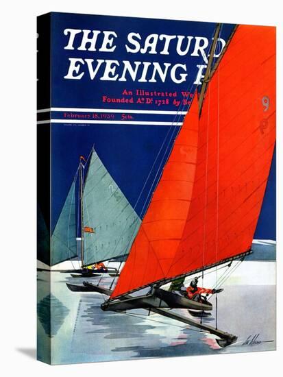 "Iceboats Racing," Saturday Evening Post Cover, February 18, 1939-Ski Weld-Stretched Canvas