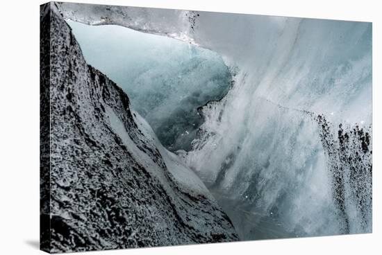 Iceland, abstract ash and blue ice formation on the Solheimajokull Glacier.-Mark Williford-Stretched Canvas