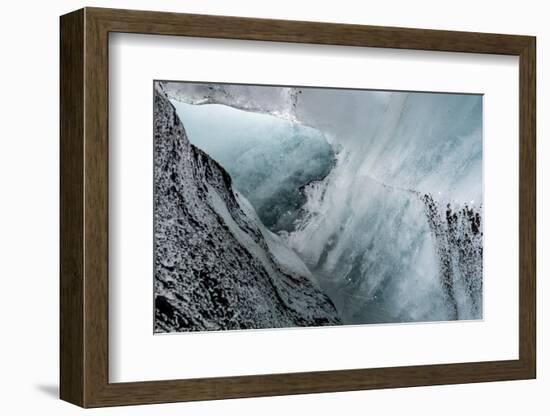 Iceland, abstract ash and blue ice formation on the Solheimajokull Glacier.-Mark Williford-Framed Photographic Print