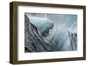 Iceland, abstract ash and blue ice formation on the Solheimajokull Glacier.-Mark Williford-Framed Photographic Print