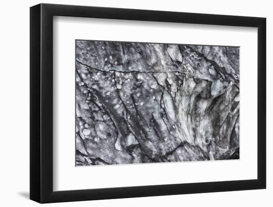 Iceland, abstract ash and ice formation on the Solheimajokull Glacier.-Mark Williford-Framed Photographic Print