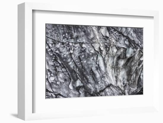 Iceland, abstract ash and ice formation on the Solheimajokull Glacier.-Mark Williford-Framed Photographic Print