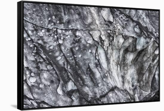 Iceland, abstract ash and ice formation on the Solheimajokull Glacier.-Mark Williford-Framed Stretched Canvas