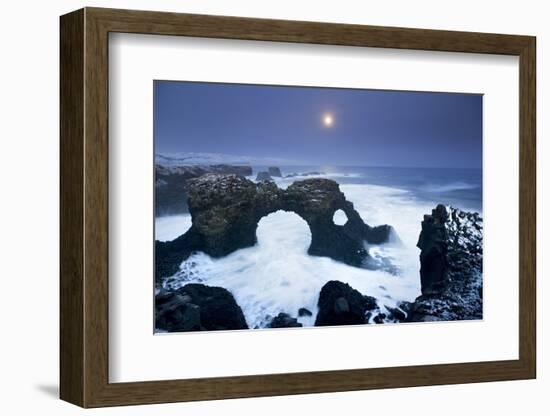 Iceland, Characteristic Cliff Overlooking the Sea, Illuminated by the Moonlight-Alessandro Carboni-Framed Photographic Print