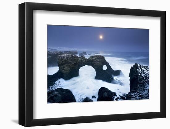Iceland, Characteristic Cliff Overlooking the Sea, Illuminated by the Moonlight-Alessandro Carboni-Framed Photographic Print