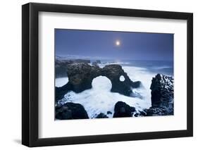 Iceland, Characteristic Cliff Overlooking the Sea, Illuminated by the Moonlight-Alessandro Carboni-Framed Photographic Print