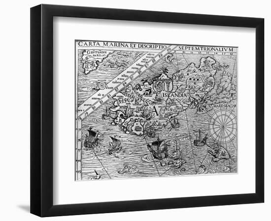 Iceland, Circa 1539, Detail from Carta Marina by Swedish Archbishop, Olaus Magnus (1490-1557)-null-Framed Premium Giclee Print