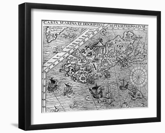 Iceland, Circa 1539, Detail from Carta Marina by Swedish Archbishop, Olaus Magnus (1490-1557)-null-Framed Giclee Print