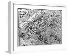 Iceland, Circa 1539, Detail from Carta Marina by Swedish Archbishop, Olaus Magnus (1490-1557)-null-Framed Giclee Print