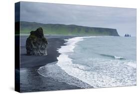 Iceland. Dyrholaey. Black Sand Beach and Sea Stack-Inger Hogstrom-Stretched Canvas