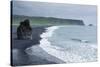 Iceland. Dyrholaey. Black Sand Beach and Sea Stack-Inger Hogstrom-Stretched Canvas