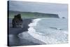 Iceland. Dyrholaey. Black Sand Beach and Sea Stack-Inger Hogstrom-Stretched Canvas