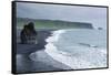 Iceland. Dyrholaey. Black Sand Beach and Sea Stack-Inger Hogstrom-Framed Stretched Canvas